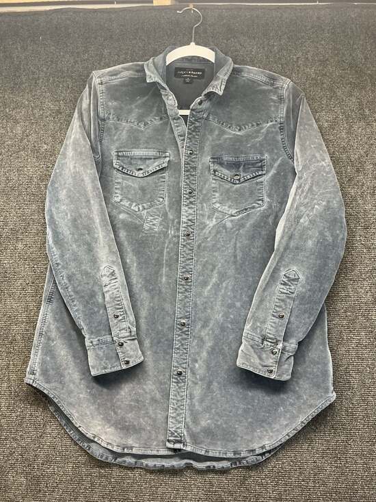 Lucky Brand Tops - Lucky Brand Pearl Snap Shirt Womens S Blue Suede Tunic Long Sleeve Pockets